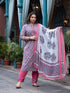 Women Plus Size Grey Pure Cotton Kurta Set With Dupatta